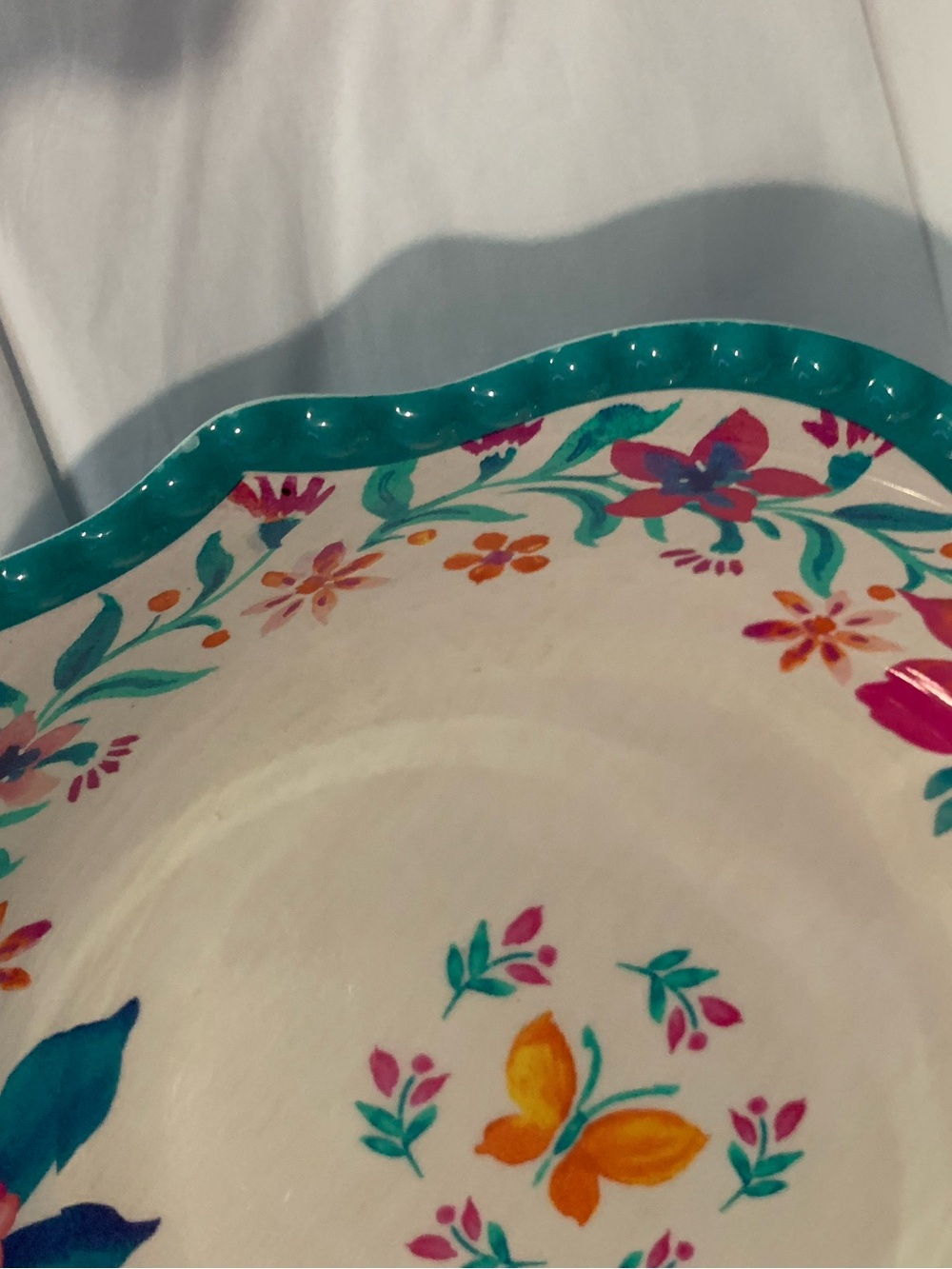 The Pioneer Woman Melamine Folk Geo Floral Teal Butterfly Salad/Pasta Bowl - Picture 2 of 5